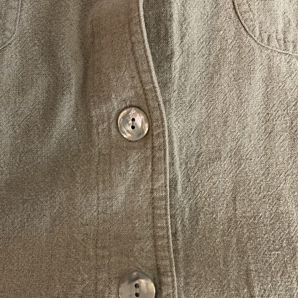 Vintage Rayon Linen Buttondown Tan Everyday Dress Top Pockets 12 - Picture 7 of 7